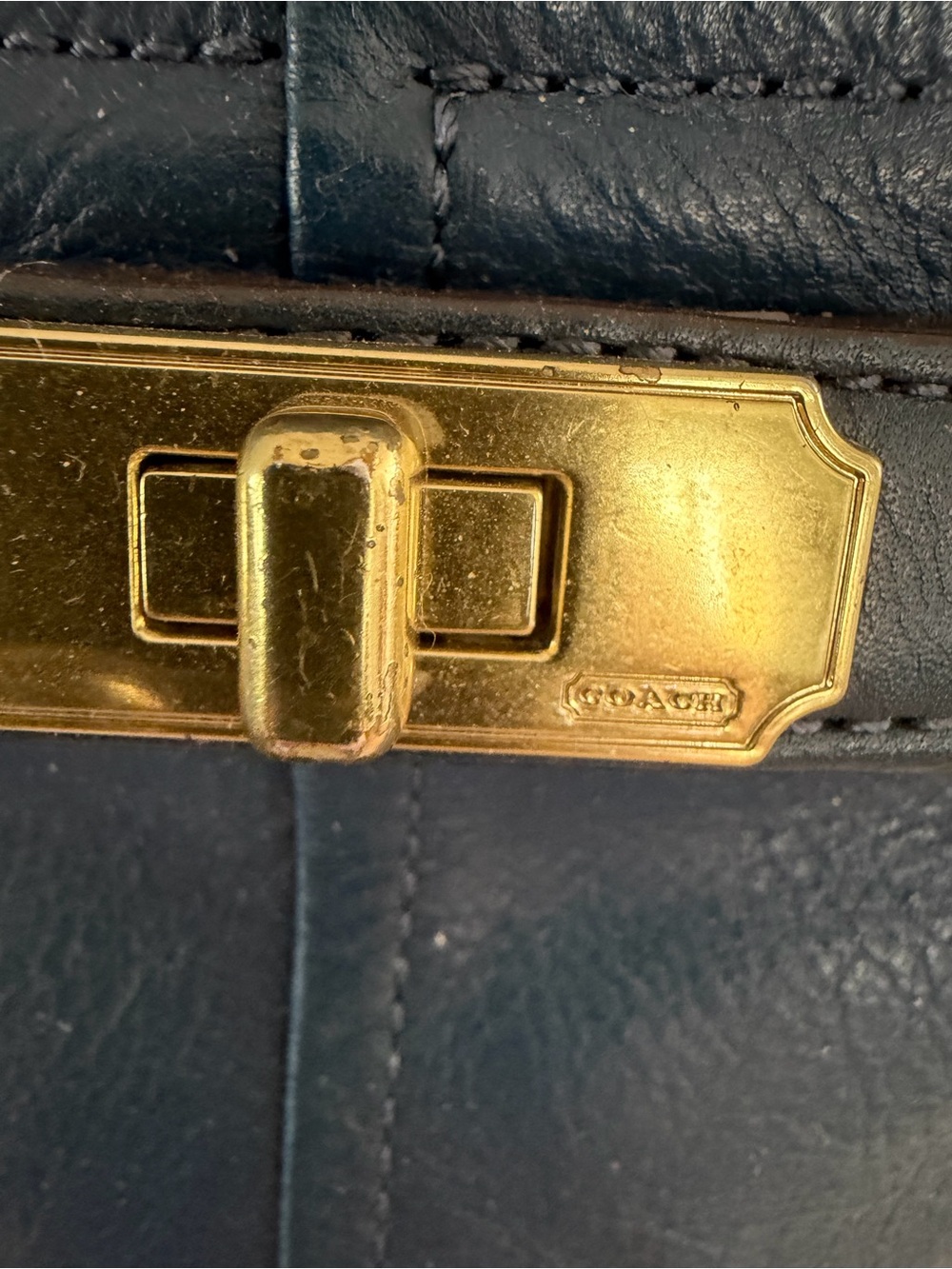 Coach Navy Leather Logo Patch with Light Blue Fabric - Picture 6 of 6